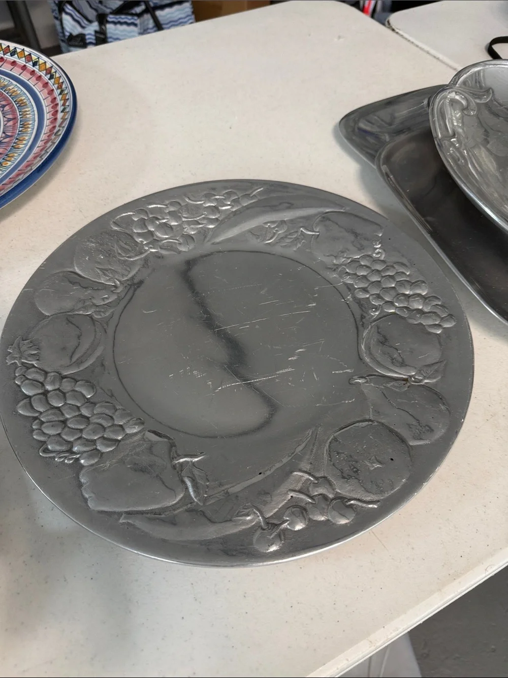 Wilton Armetale Silver Fruit-Relief Round Serving Tray